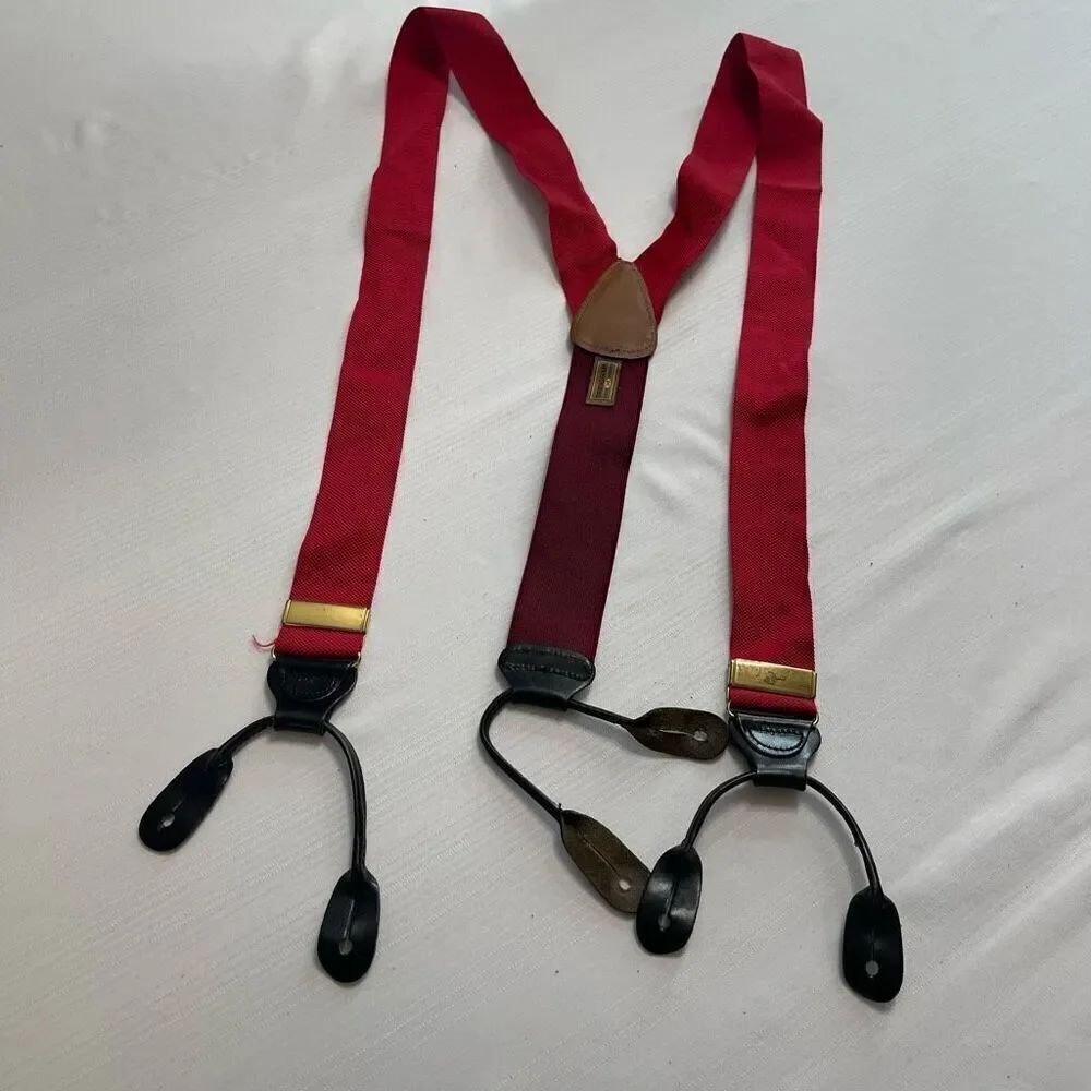 Trafalgar Red VTG Leather Tab Suspenders Braces